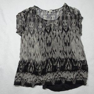 Joie Size XS Black White Short Sleeves Silk Blouse